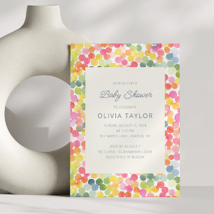 Colourful Watercolor Confetti Dots Baby Shower Invitation