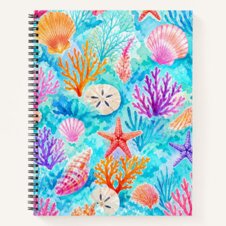 Colourful Watercolor Coral Reef Seashell Notebook