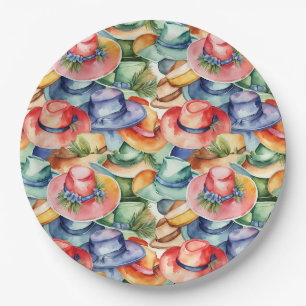 Colourful Watercolor Cowboy Hats – Western Style A Paper Plate