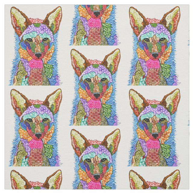 Colourful Watercolor Coyote Fabric (Swatch)