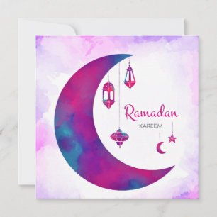 Colourful Watercolor Crescent Ramadan Kareem  Holiday Card