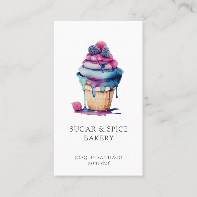Colourful Watercolor Cupcake Baker Pastry Chef Business Card (Front)