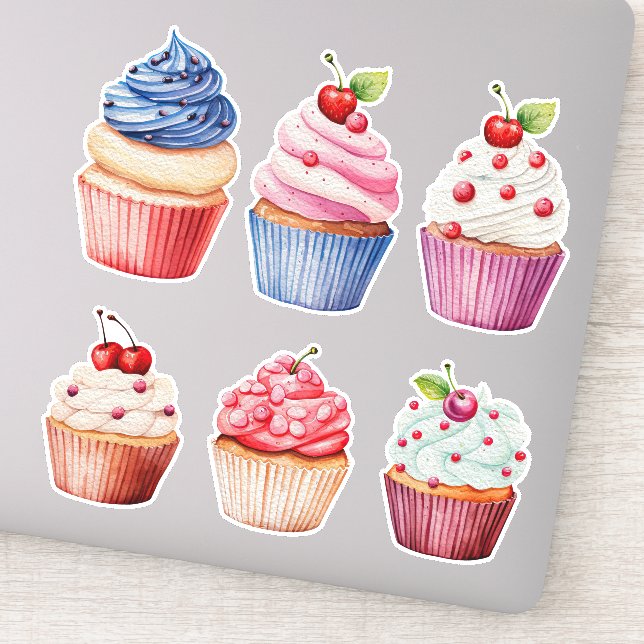 Colourful Watercolor Cupcakes set of 6 (Detail)