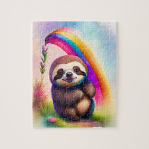 Colourful Watercolor Cute Baby Sloth  Jigsaw Puzzle