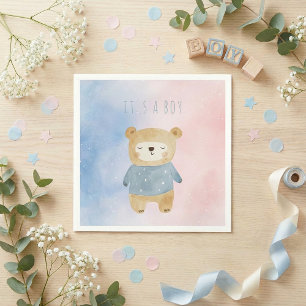 Colourful Watercolor cute bear it's a boy Napkin