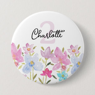 Colourful Watercolor Cute Wildflowers Monogrammed 7.5 Cm Round Badge