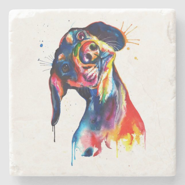 Colourful Watercolor Dachshund  Coaster (Front)