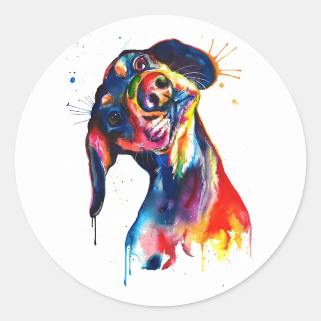 Colourful Watercolor Dachshund Sticker (Front)