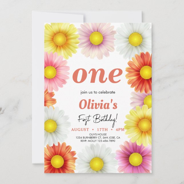 Colourful Watercolor Daisies birthday Invitation (Front)