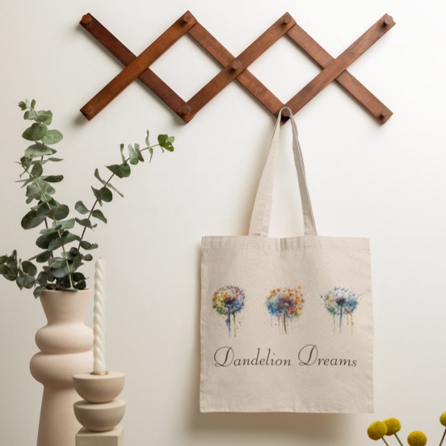 Colourful Watercolor Dandelion Dreams Customisable Tote Bag (Creator Uploaded)
