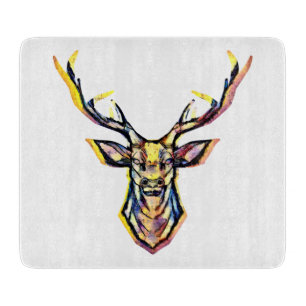 Colourful Watercolor Deer Head Art Cutting Board