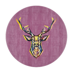 Colourful Watercolor Deer Head Art Cutting Board