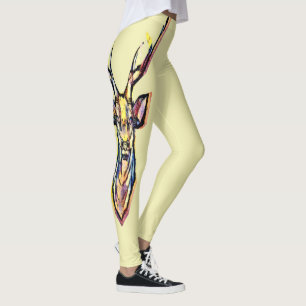 Colourful Watercolor Deer Head Art Leggings
