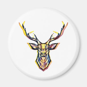 Colourful Watercolor Deer Head Art Magnet