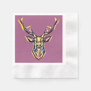Colourful Watercolor Deer Head Art Napkin