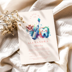 Colourful Watercolor Dentist Graduation Invitation