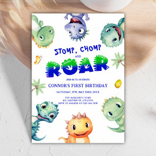 Colourful Watercolor Dinosaur First Birthday Party Invitation
