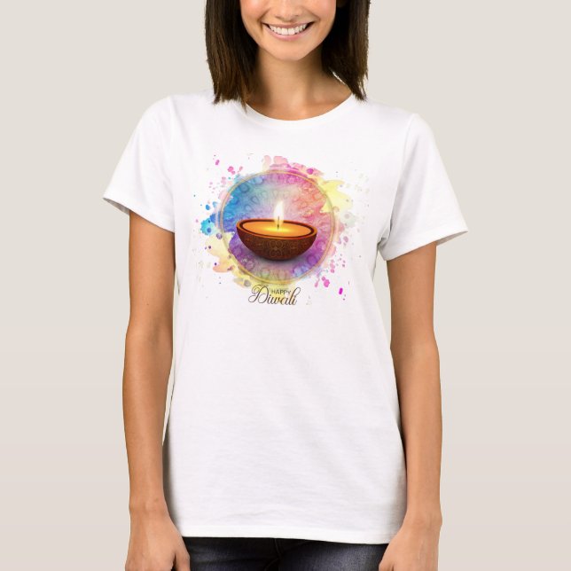 Colourful Watercolor Diwali Deepa T-Shirt (Front)