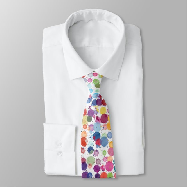 Colourful Watercolor Dot Pattern Tie (Tied)