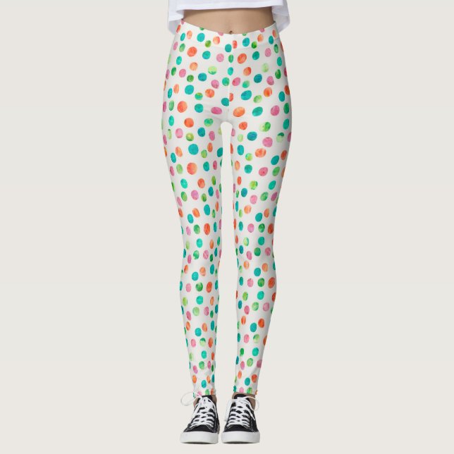 Colourful Watercolor Dots Pattern Leggings (Front)