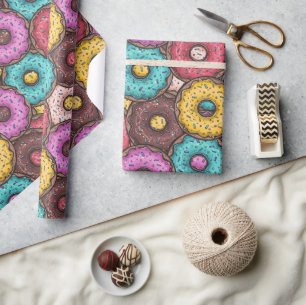 Colourful Watercolor Doughnuts with Sprinkles Patt Wrapping Paper