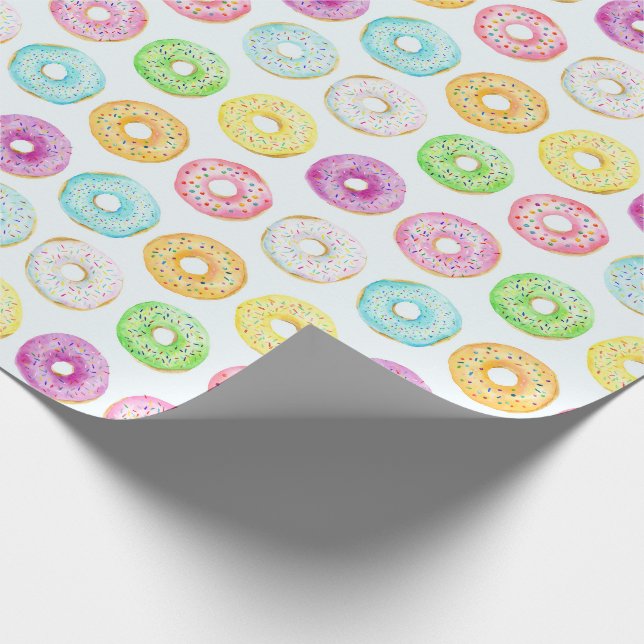 Colourful Watercolor Doughnuts with Sprinkles Patt Wrapping Paper (Corner)