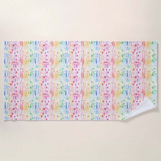 Colourful Watercolor Drip Seamless Pattern Beach Towel (Front)