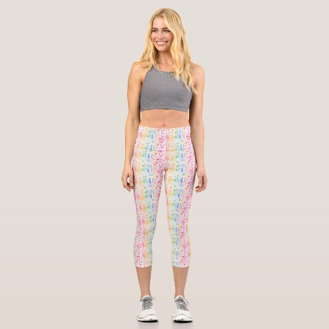 Colourful Watercolor Drip Seamless Pattern Capri Leggings (Front)