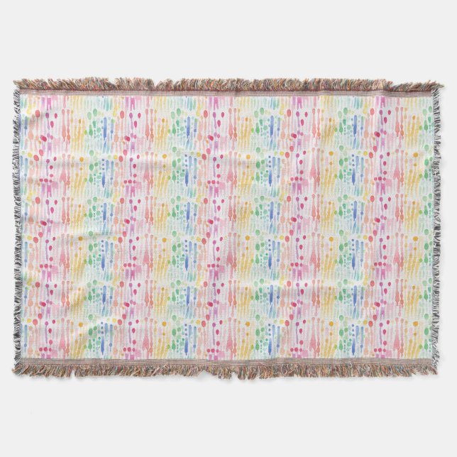 Colourful Watercolor Drip Seamless Pattern Throw Blanket (Front)