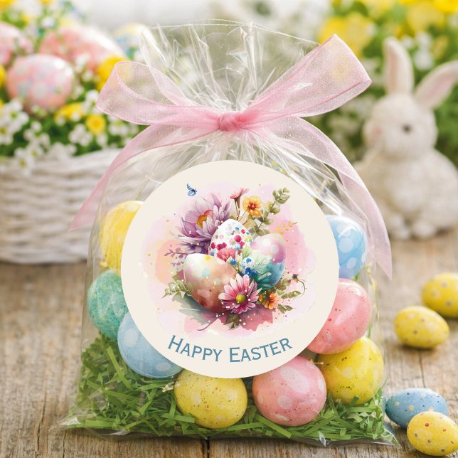 Colourful Watercolor Easter Eggs Classic Round Sti Sticker (Creator Uploaded)
