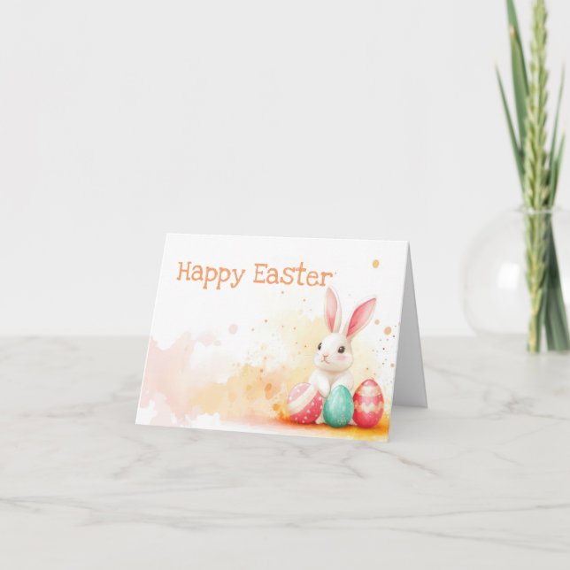 Colourful Watercolor Easter Eggs Holiday Card (Front)
