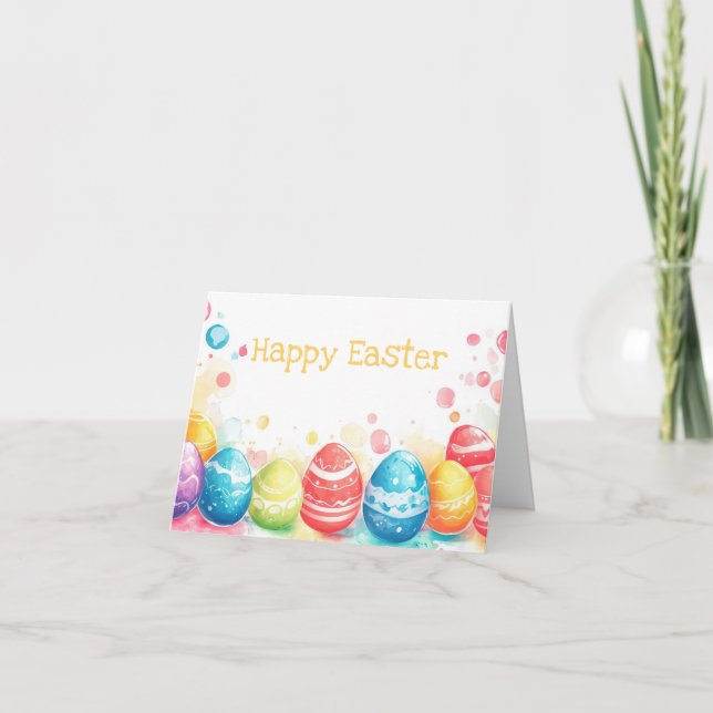 Colourful Watercolor Easter Eggs Holiday Card (Front)