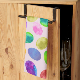 Colourful Watercolor Easter Eggs Tea Towel