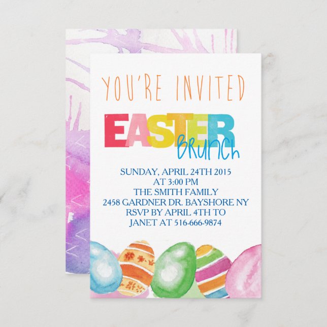 Colourful watercolor Easter Invitations (Front/Back)