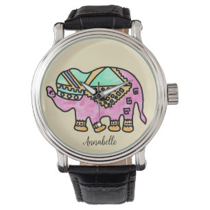 Colourful Watercolor Elephant Watch