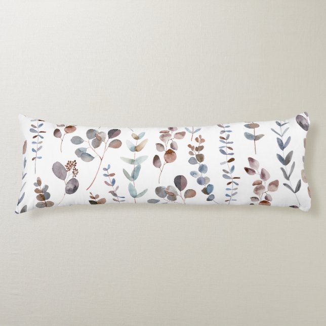 Colourful Watercolor  Eucalyptus Leaves Pattern  Body Cushion (Front)