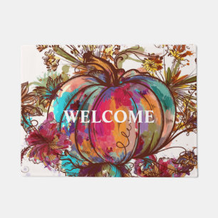 Colourful Watercolor Fall Pumpkin Thanksgiving Doormat