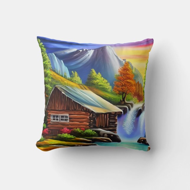 Colourful Watercolor Fantasy Tropical Painting Cushion (Front)