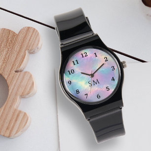 Colourful Watercolor Faux Holographic Opal Stone Watch