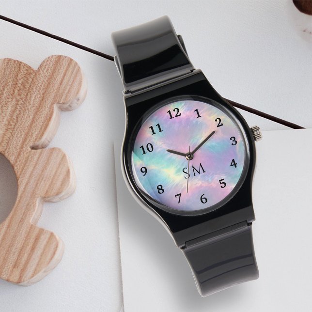 Colourful Watercolor Faux Holographic Opal Stone Watch (Creator Uploaded)