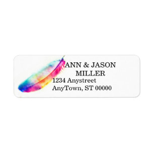 colourful watercolor feather art custom return address label