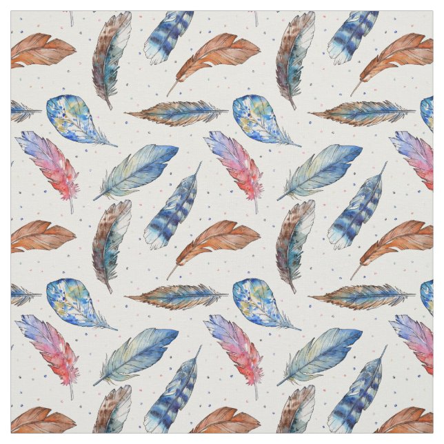 Colourful Watercolor Feather Pattern - Cute Modern Fabric (Swatch)
