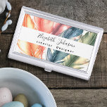 Colourful Watercolor Feathers Black Script Name Business Card Holder<br><div class="desc">Make a lasting impression with this Colourful Watercolor Feathers Black Script Name Business Card Case! The vibrant design features a stylish watercolor feather pattern in shades of green, blue, pink, orange, and purple on a clean white background. Personalise the white stripe with your name and profession in elegant black script...</div>