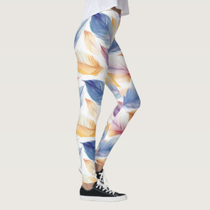Colourful Watercolor Feathers Leggings