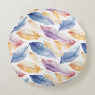 Colourful Watercolor Feathers Round Cushion