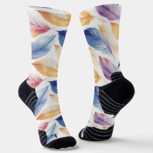Colourful Watercolor Feathers Socks