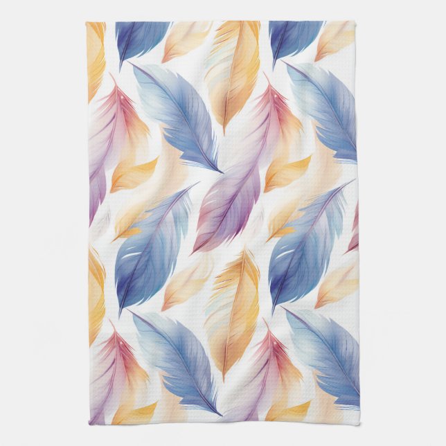 Colourful Watercolor Feathers Tea Towel (Vertical)
