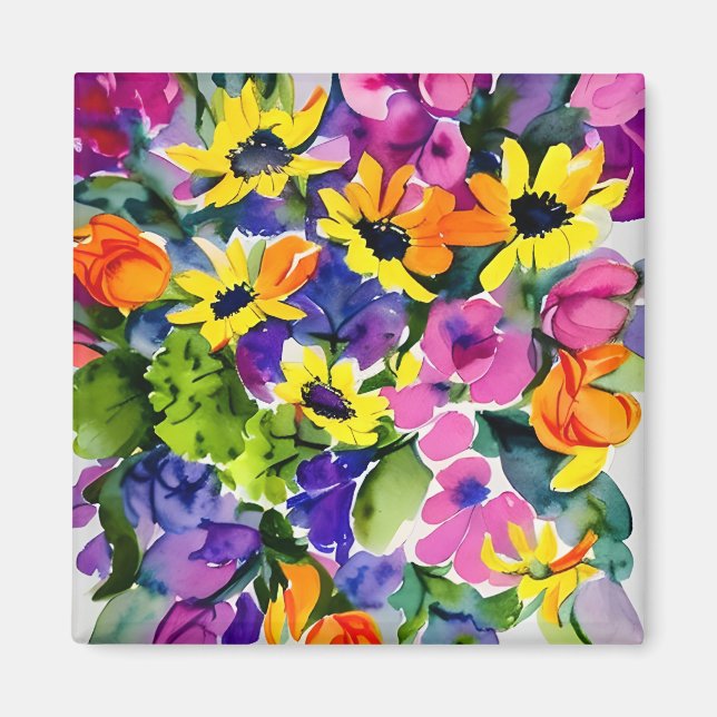 Colourful Watercolor Floral Art Magnet (Front)