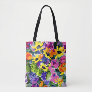 Colourful Watercolor Floral Art Tote Bag