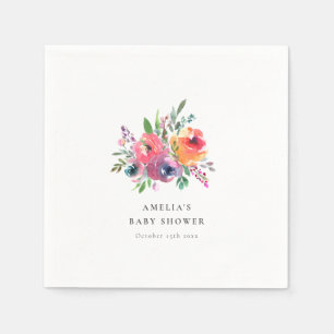 Colourful Watercolor Floral Baby Shower Custom Napkin